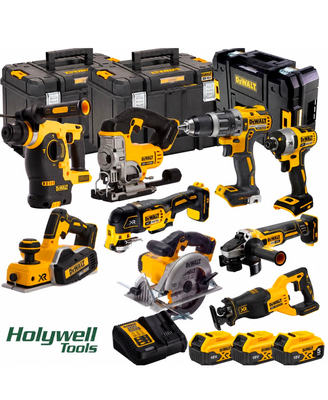 Dewalt 18V 10 Piece Power Tool Kit with 3 x 5.0Ah Batteries HolywellXL