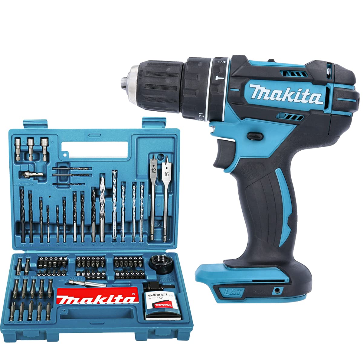 Makita DHP482 18V LXT Combi Drill with 100Pcs Drill & Screwdriver Set
