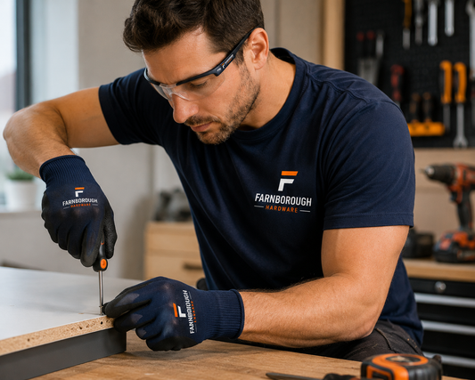 Farnborough Hardware Clear Safety Glasses – Navy & Orange